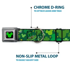 Mickey Silhouette Full Color Black Green Seatbelt Buckle Collar - St. Patrick's Day Mickey Collage Greens