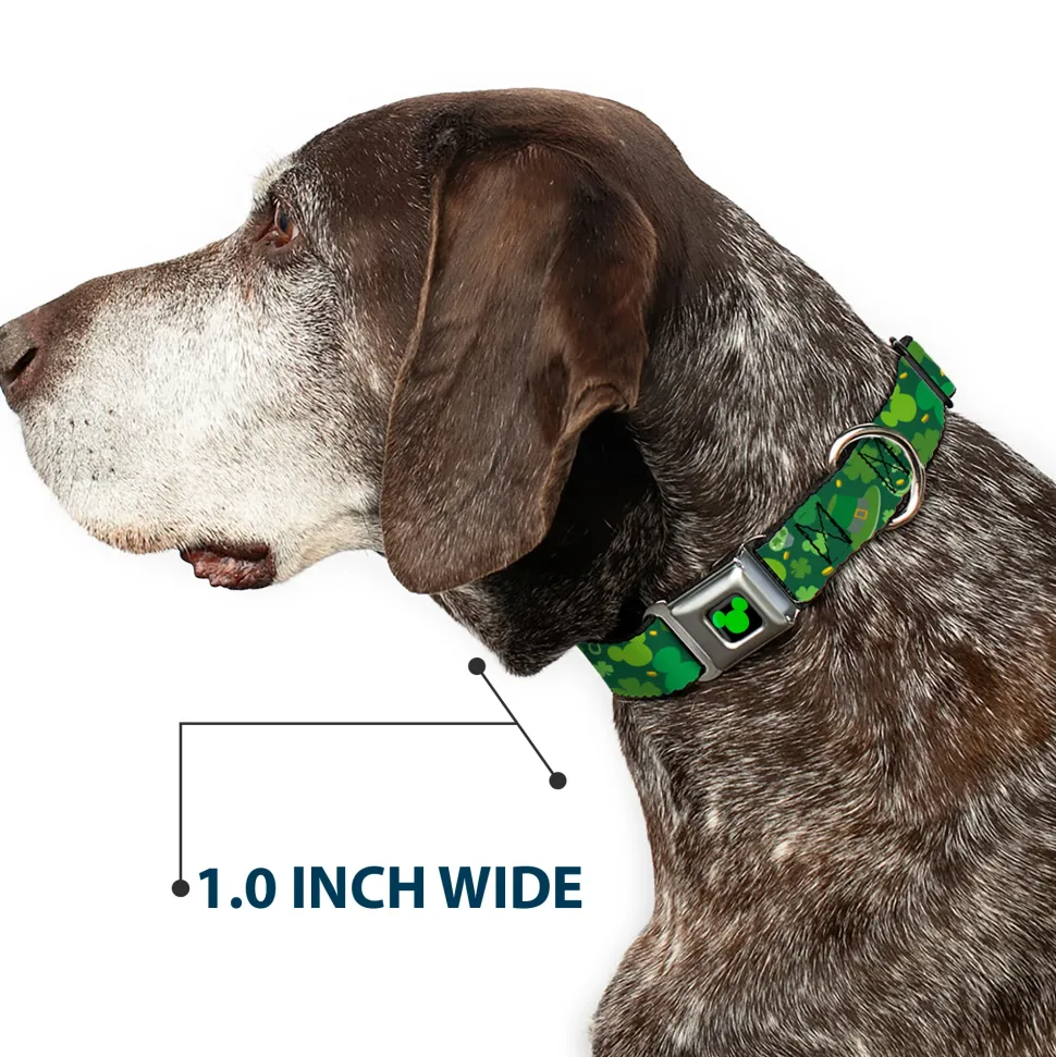 Mickey Silhouette Full Color Black Green Seatbelt Buckle Collar - St. Patrick's Day Mickey Collage Greens