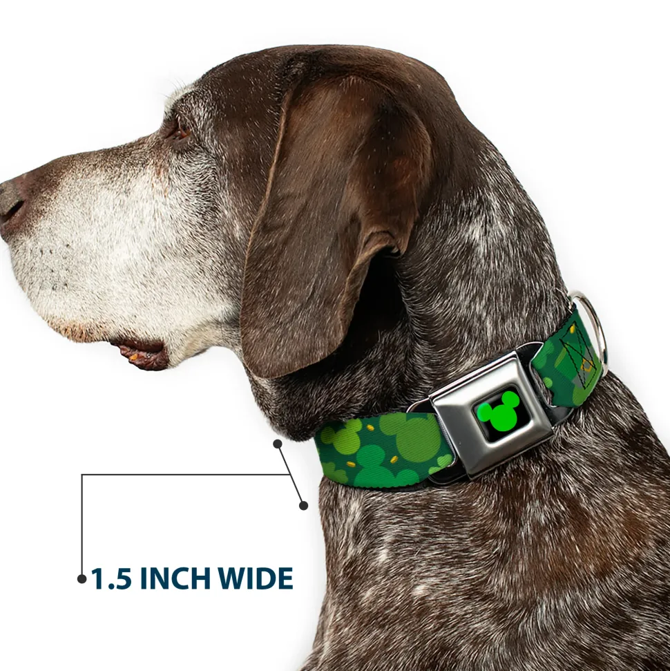 Mickey Silhouette Full Color Black Green Seatbelt Buckle Collar - St. Patrick's Day Mickey Collage Greens