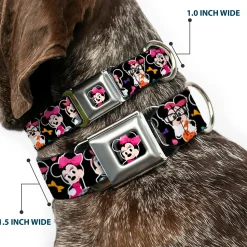 Mini Minnie Mouse Face CLOSE-UP Full Color Black Seatbelt Buckle Collar - Mini Minnie Expressions/Bows Black/Multi Color