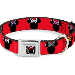 Minnie Mouse Outline Full Color Black White Red Polka Dot Seatbelt Buckle Collar - Minnie Mouse Silhouette Red/Black/Polka Dot