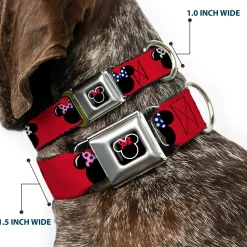 Minnie Mouse Outline Full Color Black White Red Polka Dot Seatbelt Buckle Collar - Minnie Mouse Silhouette Red/Black/Polka Dot
