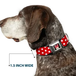 Minnie Mouse w Bow CLOSE-UP Full Color Black Red White Seatbelt Buckle Collar - Minnie Mouse Polka Dots Red/White