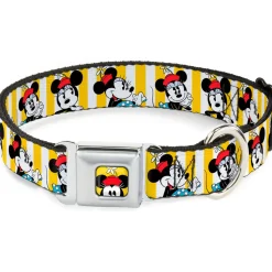 Minnie Mouse w Hat CLOSE-UP Full Color Yellow Seatbelt Buckle Collar - Minnie Mouse w/Hat Poses Stripe Yellow/White