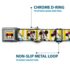 Minnie Mouse w Hat CLOSE-UP Full Color Yellow Seatbelt Buckle Collar - Minnie Mouse w/Hat Poses Stripe Yellow/White