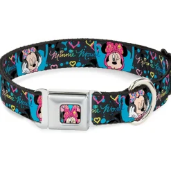 Minnie Mouse Winking CLOSE-UP Full Color Multi Color Seatbelt Buckle Collar - Minnie Mouse Hoody & Headphone Poses Gray/Multi Color