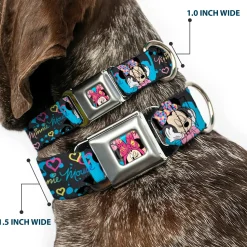 Minnie Mouse Winking CLOSE-UP Full Color Multi Color Seatbelt Buckle Collar - Minnie Mouse Hoody & Headphone Poses Gray/Multi Color