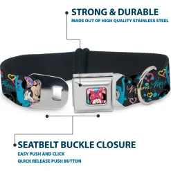 Minnie Mouse Winking CLOSE-UP Full Color Multi Color Seatbelt Buckle Collar - Minnie Mouse Hoody & Headphone Poses Gray/Multi Color