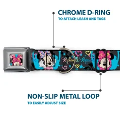 Minnie Mouse Winking CLOSE-UP Full Color Multi Color Seatbelt Buckle Collar - Minnie Mouse Hoody & Headphone Poses Gray/Multi Color