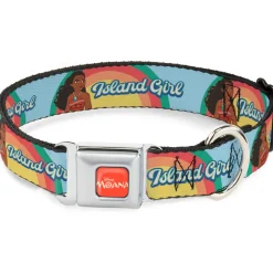 MOANA Title Logo Full Color Orange/White Seatbelt Buckle Collar - Moana ISLAND GIRL Rainbow Pose Blue/Multi Color