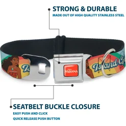 MOANA Title Logo Full Color Orange/White Seatbelt Buckle Collar - Moana ISLAND GIRL Rainbow Pose Blue/Multi Color