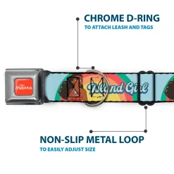 MOANA Title Logo Full Color Orange/White Seatbelt Buckle Collar - Moana ISLAND GIRL Rainbow Pose Blue/Multi Color
