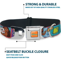 MOANA Title Logo Full Color Orange/Blue Seatbelt Buckle Collar - Moana MAKE WAVES Scene Blocks Blues/Orange