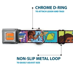 MOANA Title Logo Full Color Orange/Blue Seatbelt Buckle Collar - Moana MAKE WAVES Scene Blocks Blues/Orange