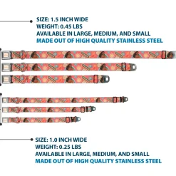 MOANA Title Logo Full Color Beige/Coral Seatbelt Buckle Collar - Moana Pose and Icons Collage Pink