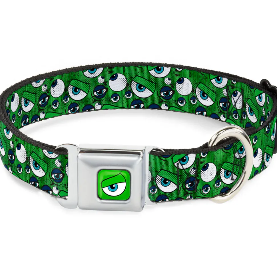Monsters Eye CLOSE-UP Full Color Seatbelt Buckle Collar - Monsters Inc. Eye Collage Weathered Greens/Blues