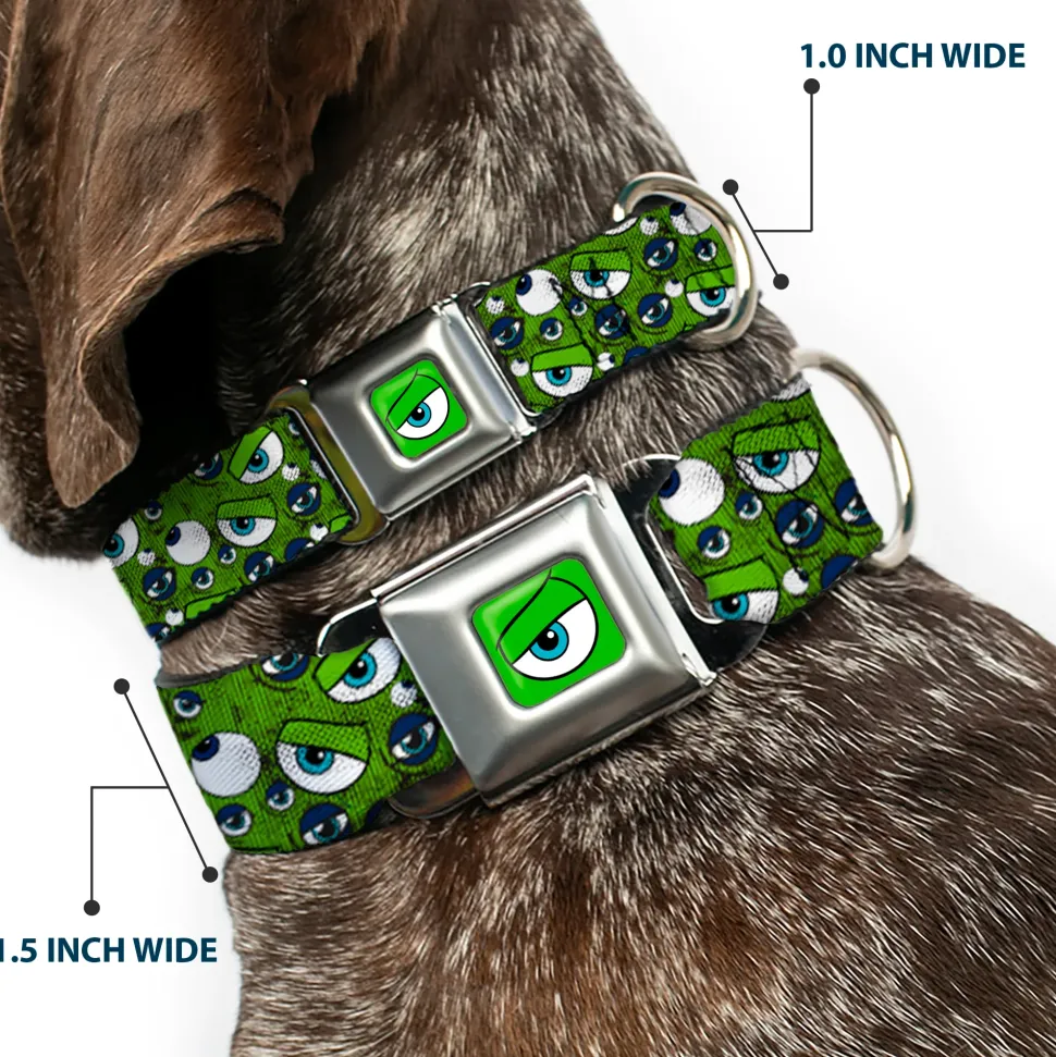 Monsters Eye CLOSE-UP Full Color Seatbelt Buckle Collar - Monsters Inc. Eye Collage Weathered Greens/Blues
