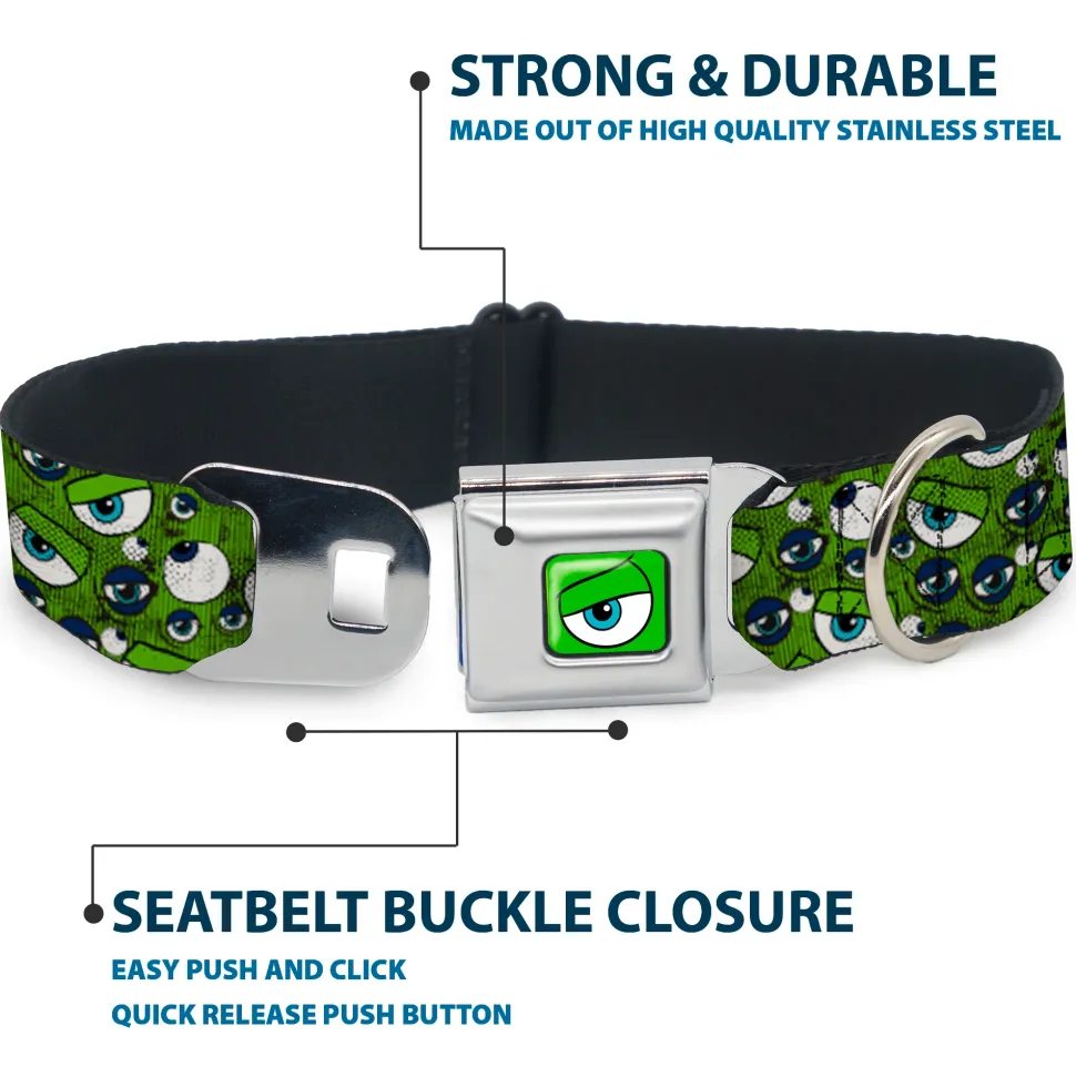 Monsters Eye CLOSE-UP Full Color Seatbelt Buckle Collar - Monsters Inc. Eye Collage Weathered Greens/Blues