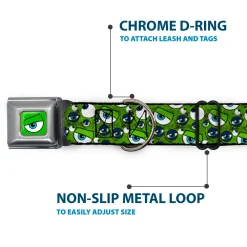 Monsters Eye CLOSE-UP Full Color Seatbelt Buckle Collar - Monsters Inc. Eye Collage Weathered Greens/Blues