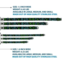 Monsters Eye Full Color Black/Neon Green Seatbelt Buckle Collar - Monsters Inc. Sully & Mike Poses/GRRRRR! Black/Turquoise/Green