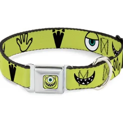Monsters Inc. Mike Smiling Face Full Color Greens/Black/White Seatbelt Buckle Collar - Monsters Inc. Mike 4-Icons Greens/Black/White
