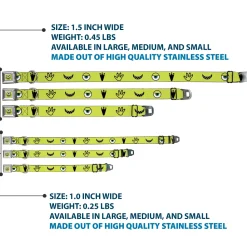 Monsters Inc. Mike Smiling Face Full Color Greens/Black/White Seatbelt Buckle Collar - Monsters Inc. Mike 4-Icons Greens/Black/White