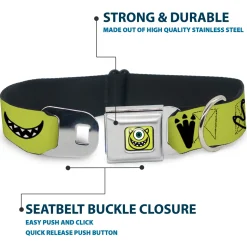 Monsters Inc. Mike Smiling Face Full Color Greens/Black/White Seatbelt Buckle Collar - Monsters Inc. Mike 4-Icons Greens/Black/White