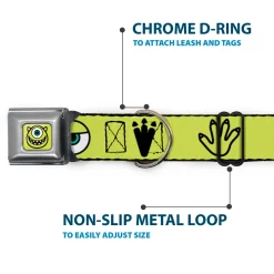Monsters Inc. Mike Smiling Face Full Color Greens/Black/White Seatbelt Buckle Collar - Monsters Inc. Mike 4-Icons Greens/Black/White