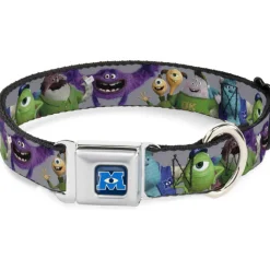 Monsters University Logo Full Color Blue/White Seatbelt Buckle Collar - Monsters University Character Lineup Gray