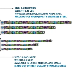 Monsters University Logo Full Color Blue/White Seatbelt Buckle Collar - Monsters University Character Lineup Gray