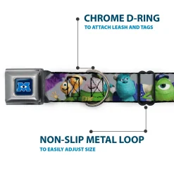 Monsters University Logo Full Color Blue/White Seatbelt Buckle Collar - Monsters University Character Lineup Gray
