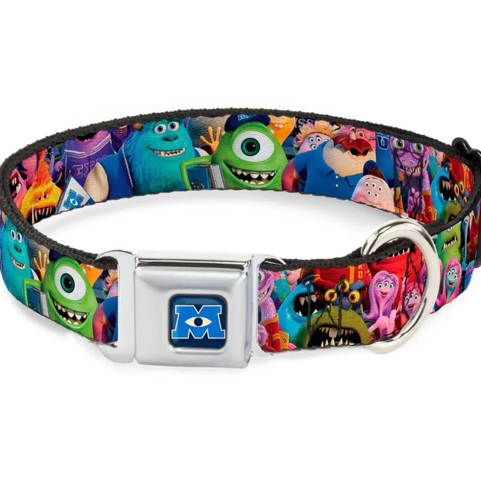 Monsters University Logo Full Color Blue White Seatbelt Buckle Collar - Monsters University Monsters Stacked