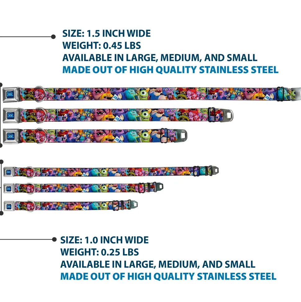 Monsters University Logo Full Color Blue White Seatbelt Buckle Collar - Monsters University Monsters Stacked