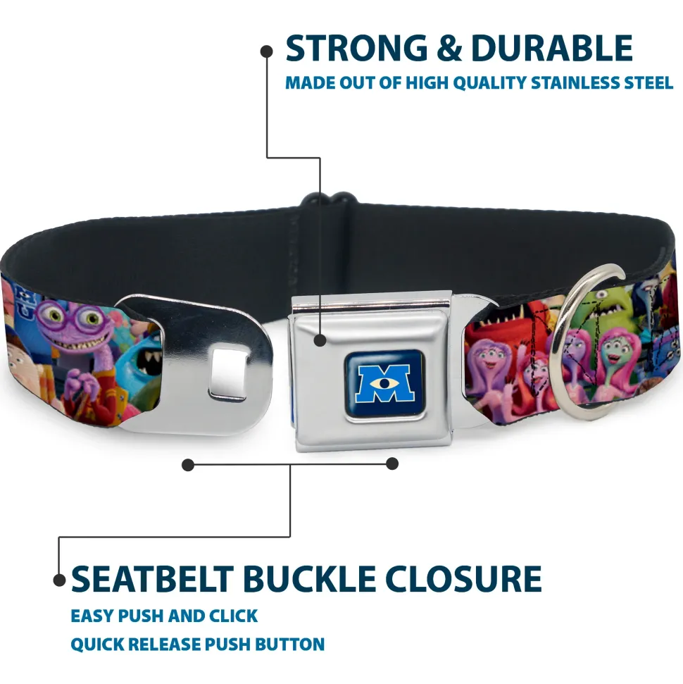 Monsters University Logo Full Color Blue White Seatbelt Buckle Collar - Monsters University Monsters Stacked