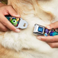 Monsters University Logo Full Color Blue White Seatbelt Buckle Collar - Monsters University Monsters Stacked