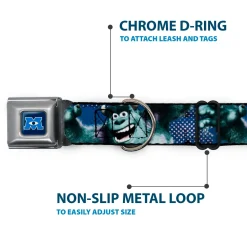 Monsters University Logo Full Color Blue White Seatbelt Buckle Collar - Sulley Scare Pose/Dots Blues/White