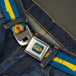 MOPAR 1937-1947 Logo Full Color Blue Yellow Red Seatbelt Belt - MOPAR 1937-1947 Logo-USE CHRYSLER ENGINEERED MOPAR PARTS AND ACCESSORIES/Paint Stripe Blue/Yellow/Red Webbing