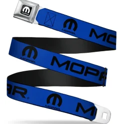 MOPAR Logo Full Color Black White Seatbelt Belt - MOPAR Text/Logo Blue/Black Webbing