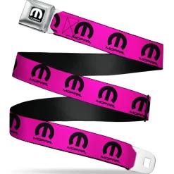 MOPAR Logo Full Color Black/White Seatbelt Belt - MOPAR Logo Repeat Hot Pink/Black Webbing