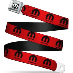 MOPAR Logo Full Color Black/White Seatbelt Belt - MOPAR Logo Repeat Red/Black Webbing