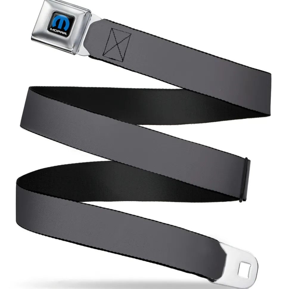MOPAR Logo Full Color Black Blue White Seatbelt Belt - Charcoal Webbing