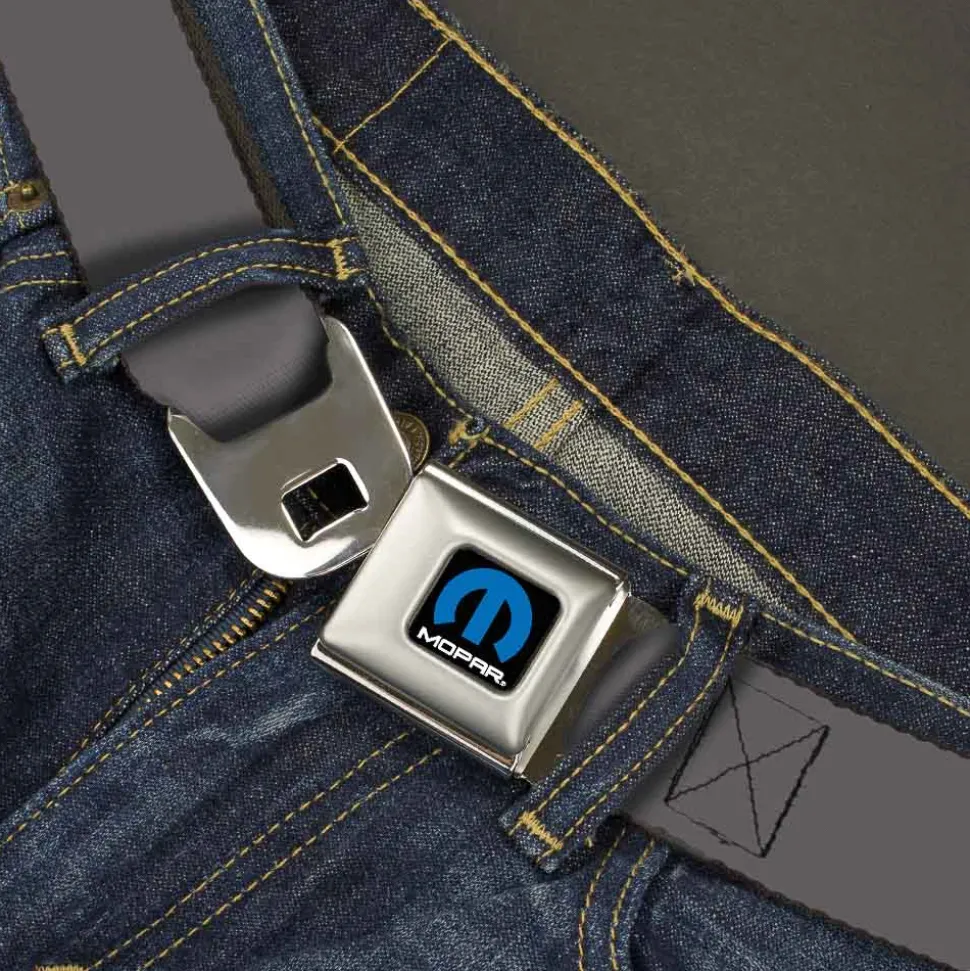 MOPAR Logo Full Color Black Blue White Seatbelt Belt - Charcoal Webbing