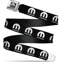 MOPAR Logo Full Color Black/White Seatbelt Belt - MOPAR Logo Repeat Black/White Webbing