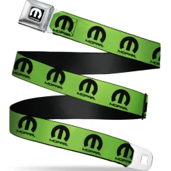 MOPAR Logo Full Color Black/White Seatbelt Belt - MOPAR Logo Repeat Green/Black Webbing