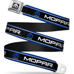 MOPAR Logo Full Color Black White Seatbelt Belt - MOPAR Text/Logo/Stripe Blue/White/Black Webbing