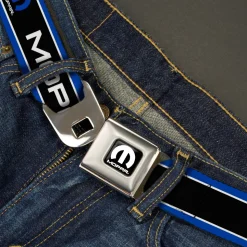 MOPAR Logo Full Color Black White Seatbelt Belt - MOPAR Text/Logo/Stripe Blue/White/Black Webbing