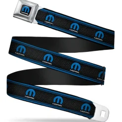 MOPAR Logo Full Color Black Blue White Seatbelt Belt - MOPAR Logo/Stripe/Grill Black/Grays/Blues Webbing