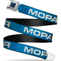 MOPAR Logo Full Color Black/Blue/White Seatbelt Belt - MOPAR Text Blue/White Webbing