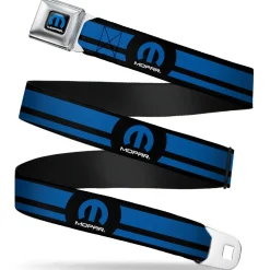 MOPAR Logo Full Color Black Blue White Seatbelt Belt - MOPAR Logo/Stripe Black/Blue Webbing