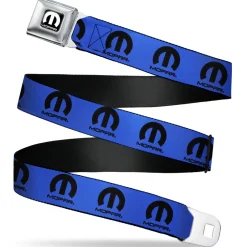 MOPAR Logo Full Color Black/White Seatbelt Belt - MOPAR Logo Repeat Blue/Black Webbing